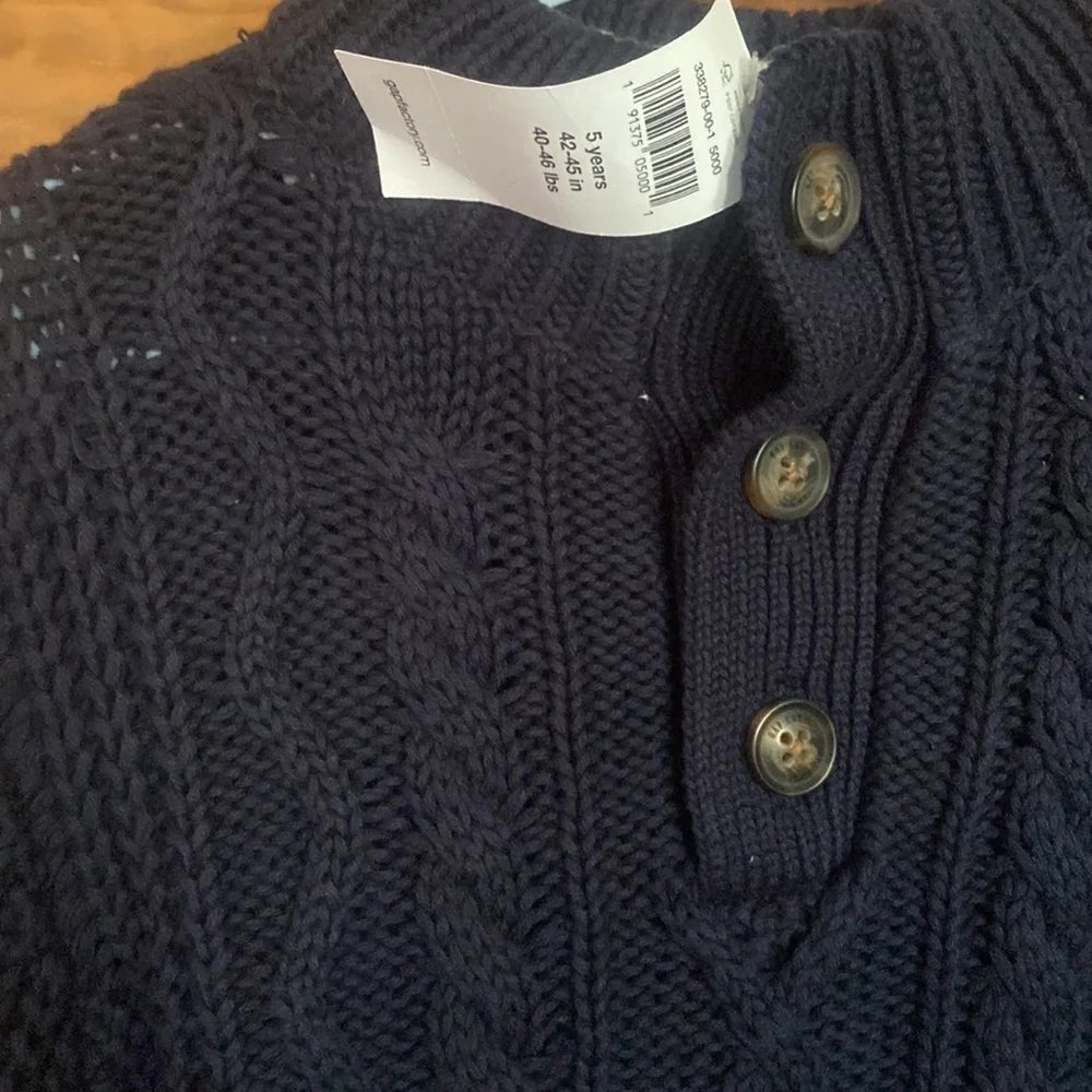 NWT GAP 5t blue cable sweater with fuzzy collar